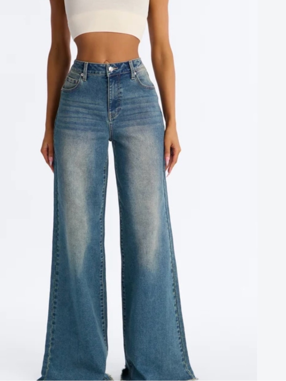 Fashion Nova High-Rise Wide Leg Jeans - Blue Wash